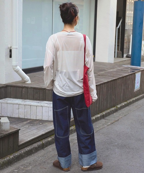 MONO-MART（モノマート）の「オーバーサイズ ボーダー シアープルオーバーロンT（Tシャツ/カットソー・レディース・ホワイト/ワイン/ブラック/ベージュ/ブルー/グレー/ブラウン/グリーン・FREE）」の18枚目の写真