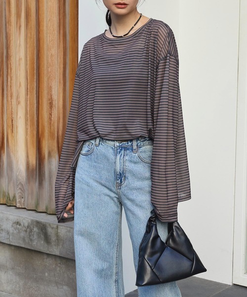 シアーボーダーオーバーサイズプルオーバー MONO-MART│MONO-MART