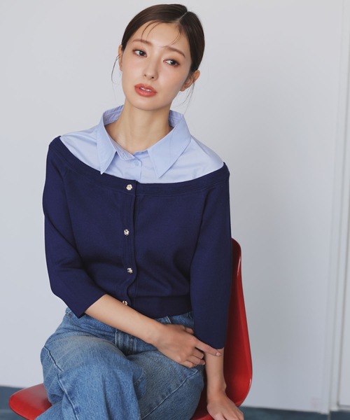 NOELA（ノエラ）の「【WEB限定カラーあり】シャツレイヤードライクニット（ニット/セーター・レディース・ブラック/ネイビー/ベージュ・フリー）」の3枚目の写真