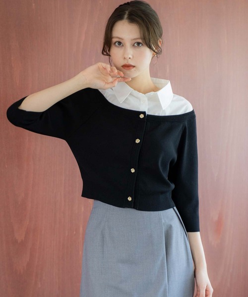 NOELA（ノエラ）の「【WEB限定カラーあり】シャツレイヤードライクニット（ニット/セーター・レディース・ブラック/ネイビー/ベージュ・フリー）」の4枚目の写真