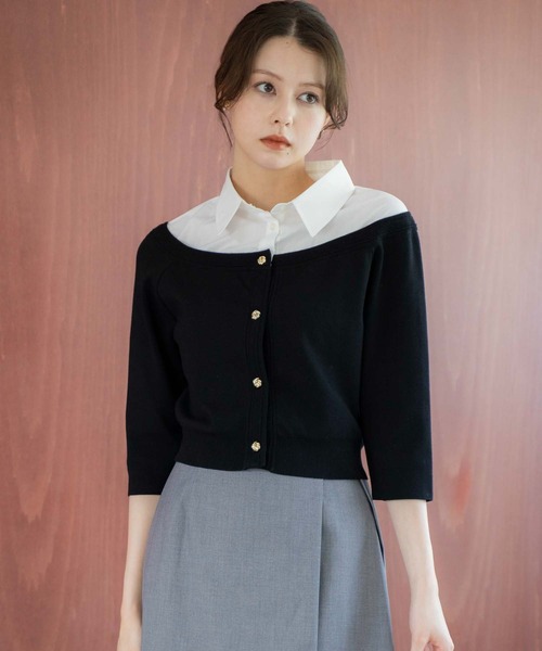 NOELA（ノエラ）の「【WEB限定カラーあり】シャツレイヤードライクニット（ニット/セーター・レディース・ブラック/ネイビー/ベージュ・フリー）」の5枚目の写真