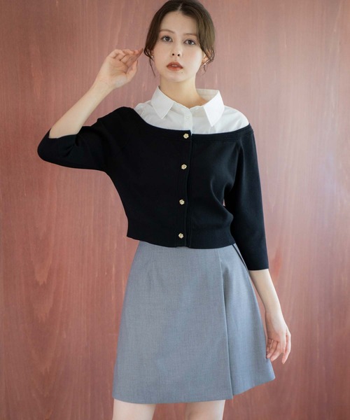 NOELA（ノエラ）の「【WEB限定カラーあり】シャツレイヤードライクニット（ニット/セーター・レディース・ブラック/ネイビー/ベージュ・フリー）」の7枚目の写真