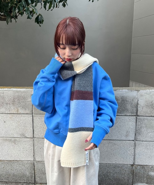 CITEN（シテン）の「＜CITEN＞カラーボーダーストール（ストール/ショール・レディース・ライトブルー/オレンジ・FREE）」の2枚目の写真