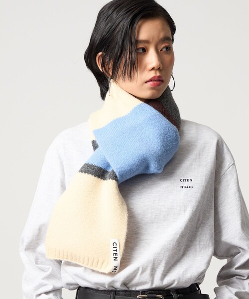 CITEN（シテン）の「＜CITEN＞カラーボーダーストール（ストール/ショール・レディース・ライトブルー/オレンジ・FREE）」の14枚目の写真