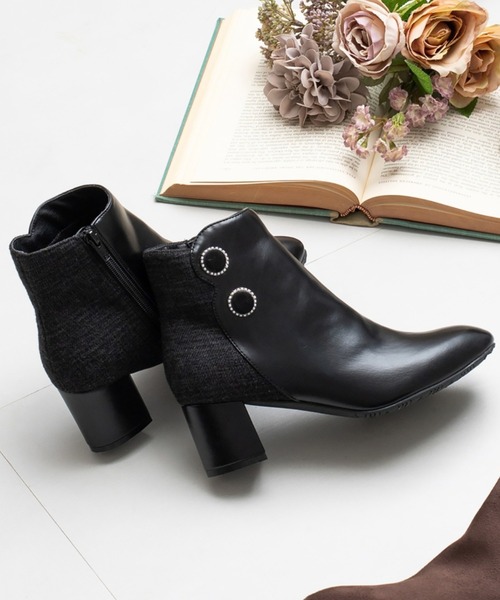 シェリー セール】パールトリミングダブルボタンショートブーツ(204-57118)JELLY