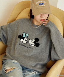 PUBLUX/パブリュクス Mickey Mouse&Minnie Mouse/ミッキーマウス&ミニーマウス 相良刺繍 オーバーサイズニット 限定展開