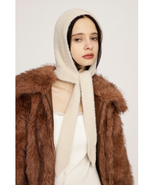 SLY（スライ）の「SHAGGY RIBBON BALACLAVA シャギー リボン バラクラバ 秋服 冬服（ニットキャップ/ビーニー・レディース・アイボリー/レッド・FREE）」の2枚目の写真