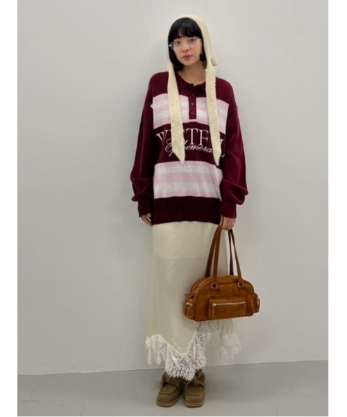 SLY（スライ）の「SHAGGY RIBBON BALACLAVA シャギー リボン バラクラバ 秋服 冬服（ニットキャップ/ビーニー・レディース・アイボリー/レッド・FREE）」の14枚目の写真