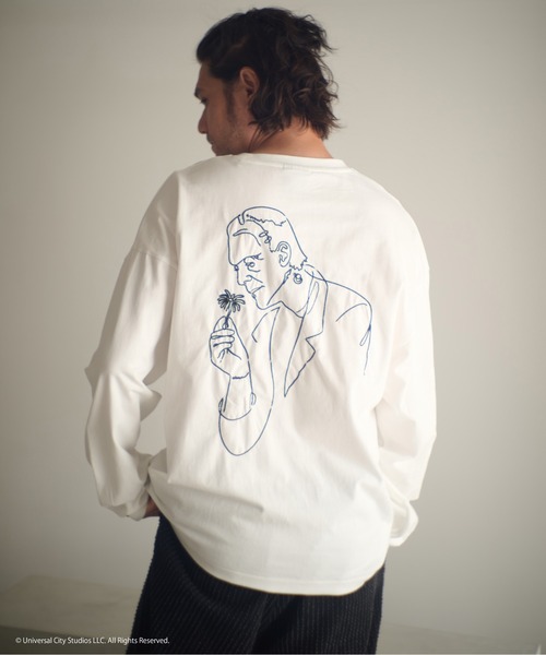 ADAM PATEK(アダムパテック)の「ADAMPATEK/Frankenstein flower stitch long sleeve/フランケンシュタイン刺繍コラボロンT(Tシャツ/カットソー・メンズ・ホワイト/ブラック・1/2)」の2枚目の写真