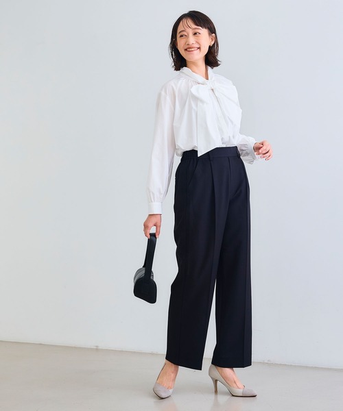 CROSS FUNCTION（クロスファンクション）の「《シワになりにくい》リボンボウタイボリュームシャツ【CROSS FUNCTION/クロスファンクション】（シャツ/ブラウス・レディース・オフホワイト/サックスブルー・LL/M/L）」の7枚目の写真