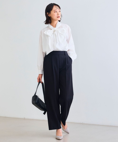 CROSS FUNCTION（クロスファンクション）の「《シワになりにくい》リボンボウタイボリュームシャツ【CROSS FUNCTION/クロスファンクション】（シャツ/ブラウス・レディース・オフホワイト/サックスブルー・LL/M/L）」の10枚目の写真