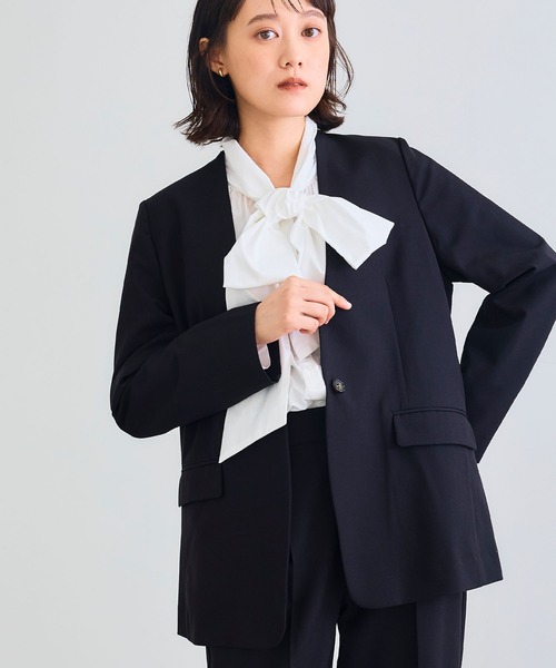 CROSS FUNCTION（クロスファンクション）の「《シワになりにくい》リボンボウタイボリュームシャツ【CROSS FUNCTION/クロスファンクション】（シャツ/ブラウス・レディース・オフホワイト/サックスブルー・LL/M/L）」の9枚目の写真