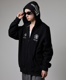 FUNALIVE(ファンアライブ)の刺繍ワッペンロゴ ワイドシルエット裏起毛ZIPパーカー hoodie(パーカー)