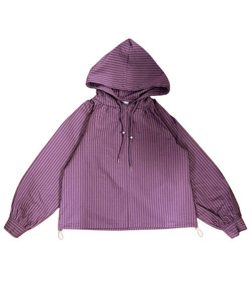 セール】ナイロンチェックフードブルゾン/トレンド 韓国(CZ)（ナイロン