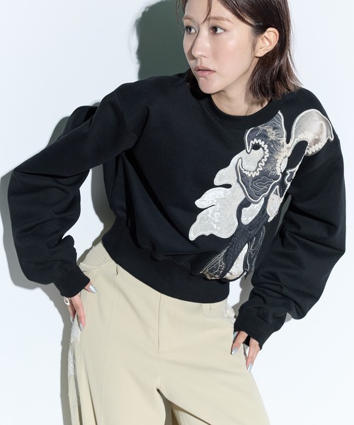 MURRAL/ミューラル】Patchwork embroidered sweatshirt/パッチワーク