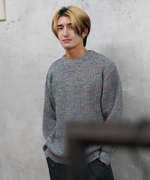 SUNNY SPORTS(サニースポーツ)の「SUNNY SPORTS / サニースポーツ WAFFLE MIX CREW SWEATER ワッフル ミックス糸 クルーネックセーター(ニット/セーター・メンズ・オレンジ/グレー/レッド・MEDIUM/LARGE)」の3枚目の写真