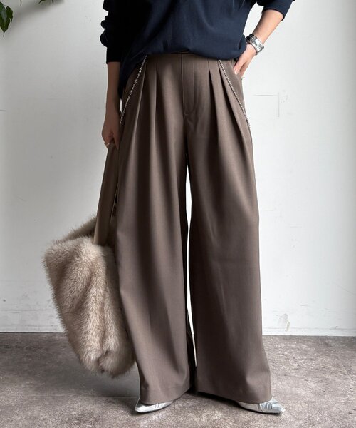 DouDou（ドゥドゥ）の「メランジタックワイドパンツ（その他パンツ・レディース・ブラウン/ダークブラウン/グレイッシュベージュ・FREE/TM）」の2枚目の写真