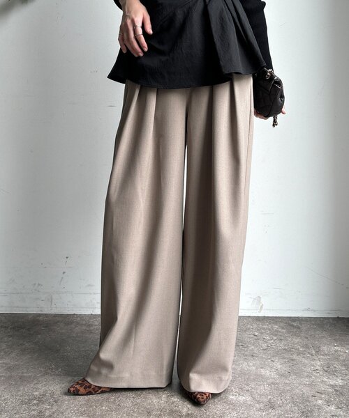 DouDou（ドゥドゥ）の「メランジタックワイドパンツ（その他パンツ・レディース・ブラウン/ダークブラウン/グレイッシュベージュ・FREE/TM）」の3枚目の写真