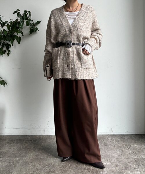 DouDou（ドゥドゥ）の「メランジタックワイドパンツ（その他パンツ・レディース・ブラウン/ダークブラウン/グレイッシュベージュ・FREE/TM）」の4枚目の写真