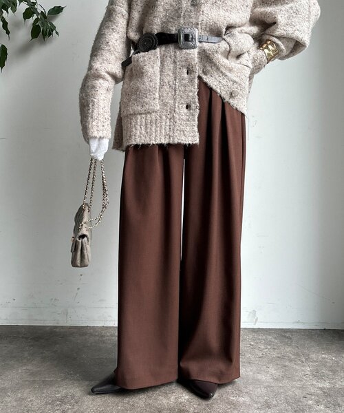 DouDou（ドゥドゥ）の「メランジタックワイドパンツ（その他パンツ・レディース・ブラウン/ダークブラウン/グレイッシュベージュ・FREE/TM）」の18枚目の写真
