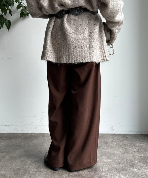 DouDou（ドゥドゥ）の「メランジタックワイドパンツ（その他パンツ・レディース・ブラウン/ダークブラウン/グレイッシュベージュ・FREE/TM）」の10枚目の写真
