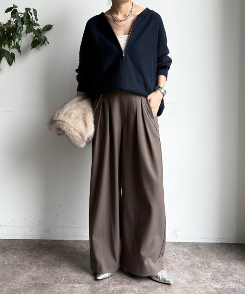 DouDou（ドゥドゥ）の「メランジタックワイドパンツ（その他パンツ・レディース・ブラウン/ダークブラウン/グレイッシュベージュ・FREE/TM）」の5枚目の写真