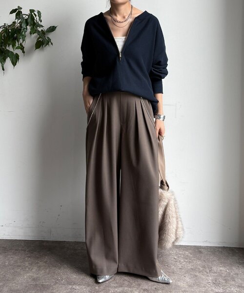 DouDou（ドゥドゥ）の「メランジタックワイドパンツ（その他パンツ・レディース・ブラウン/ダークブラウン/グレイッシュベージュ・FREE/TM）」の16枚目の写真