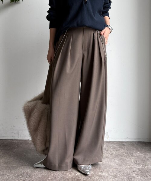 DouDou（ドゥドゥ）の「メランジタックワイドパンツ（その他パンツ・レディース・ブラウン/ダークブラウン/グレイッシュベージュ・FREE/TM）」の11枚目の写真