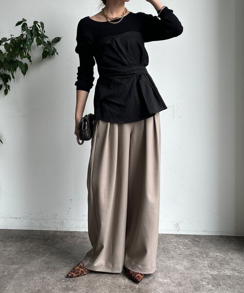 DouDou（ドゥドゥ）の「メランジタックワイドパンツ（その他パンツ・レディース・ブラウン/ダークブラウン/グレイッシュベージュ・FREE/TM）」の17枚目の写真