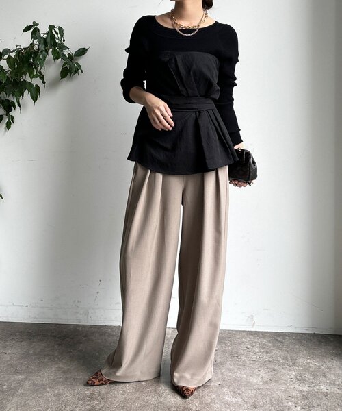 DouDou（ドゥドゥ）の「メランジタックワイドパンツ（その他パンツ・レディース・ブラウン/ダークブラウン/グレイッシュベージュ・FREE/TM）」の20枚目の写真