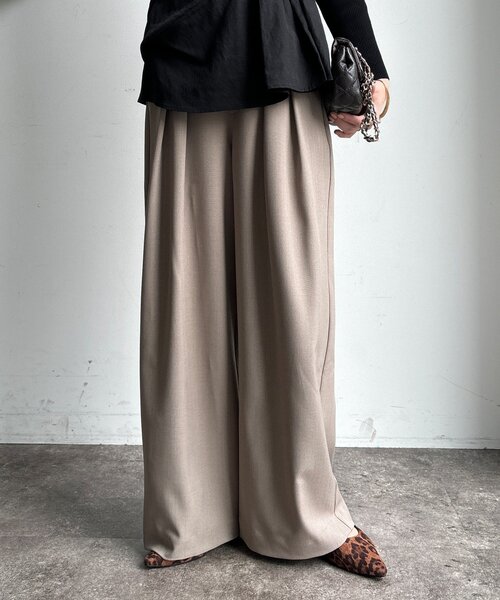 DouDou（ドゥドゥ）の「メランジタックワイドパンツ（その他パンツ・レディース・ブラウン/ダークブラウン/グレイッシュベージュ・FREE/TM）」の12枚目の写真