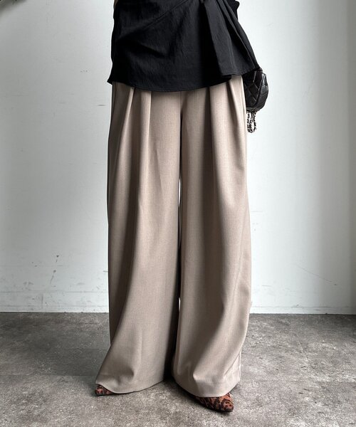 DouDou（ドゥドゥ）の「メランジタックワイドパンツ（その他パンツ・レディース・ブラウン/ダークブラウン/グレイッシュベージュ・FREE/TM）」の7枚目の写真