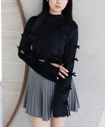 clear | 袖リボン付きラメフェザーニットトップス[着回し力抜群 ガーリー]≪AW新作≫(ニット/セーター)