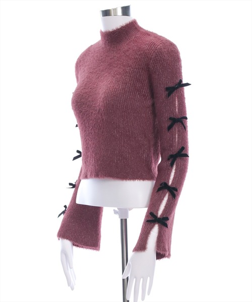 clear（クリア）の「袖リボン付きラメフェザーニットトップス[着回し力抜群 ガーリー]（ニット/セーター・レディース・グレー/パープル/ブラック/アイボリー・F）」の13枚目の写真