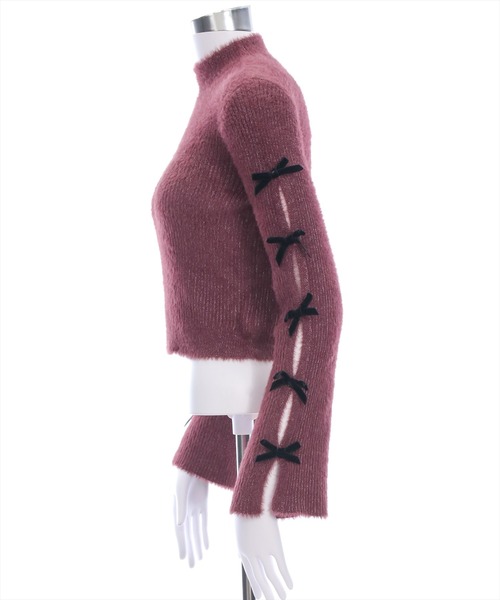 clear（クリア）の「袖リボン付きラメフェザーニットトップス[着回し力抜群 ガーリー]（ニット/セーター・レディース・グレー/パープル/ブラック/アイボリー・F）」の14枚目の写真