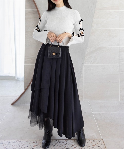 clear（クリア）の「袖リボン付きラメフェザーニットトップス[着回し力抜群 ガーリー]（ニット/セーター・レディース・グレー/パープル/ブラック/アイボリー・F）」の8枚目の写真