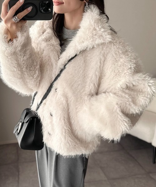 ANGIE（アンジー）の「シャギーファーフェイクファーブルゾン（ブルゾン・レディース・グレー/ブラウン系その他/アイボリー/ブラウン/ベージュ・FREE）」の5枚目の写真