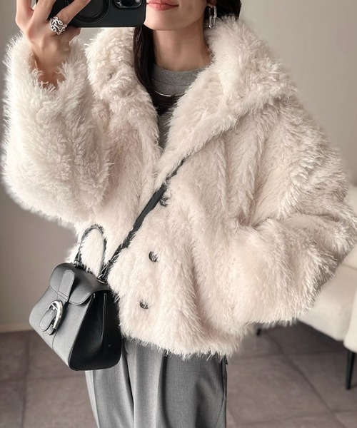 ANGIE（アンジー）の「シャギーファーフェイクファーブルゾン（ブルゾン・レディース・グレー/ブラウン系その他/アイボリー/ブラウン/ベージュ・FREE）」の6枚目の写真