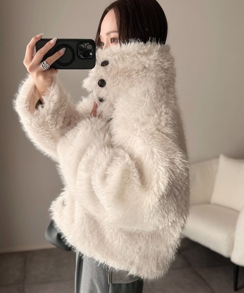 ANGIE（アンジー）の「シャギーファーフェイクファーブルゾン（ブルゾン・レディース・グレー/ブラウン系その他/アイボリー/ブラウン/ベージュ・FREE）」の7枚目の写真