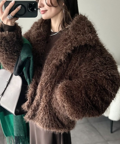 ANGIE（アンジー）の「シャギーファーフェイクファーブルゾン（ブルゾン・レディース・グレー/ブラウン系その他/アイボリー/ブラウン/ベージュ・FREE）」の9枚目の写真