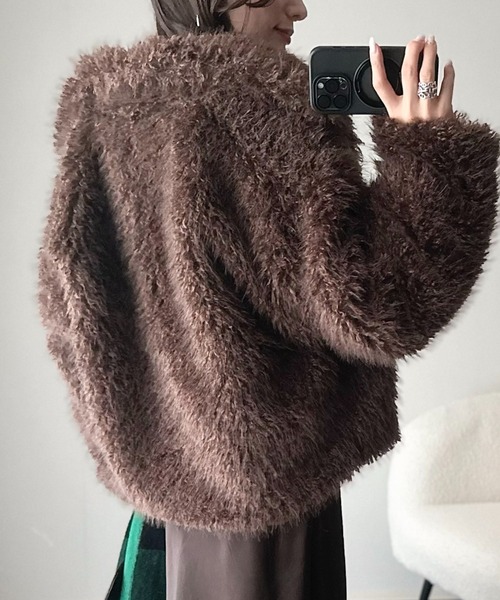 ANGIE（アンジー）の「シャギーファーフェイクファーブルゾン（ブルゾン・レディース・グレー/ブラウン系その他/アイボリー/ブラウン/ベージュ・FREE）」の10枚目の写真