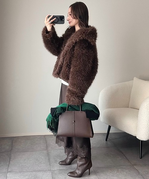 ANGIE（アンジー）の「シャギーファーフェイクファーブルゾン（ブルゾン・レディース・グレー/ブラウン系その他/アイボリー/ブラウン/ベージュ・FREE）」の13枚目の写真