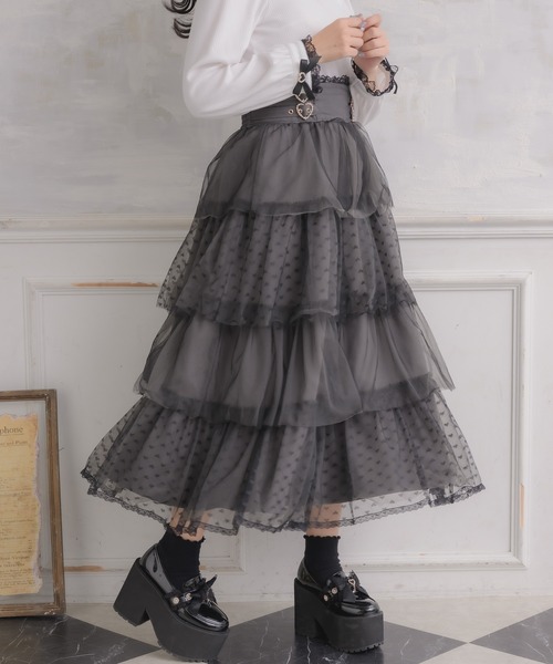 ROJITA（ロジータ）の「ハートチュールティアードロングスカート（スカート・レディース・ブラック/グレー/ピンク・FREE）」の3枚目の写真