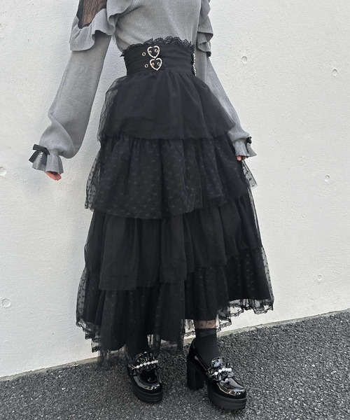 ROJITA（ロジータ）の「ハートチュールティアードロングスカート（スカート・レディース・ブラック/グレー/ピンク・FREE）」の2枚目の写真