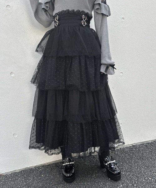 ROJITA（ロジータ）の「ハートチュールティアードロングスカート（スカート・レディース・ブラック/グレー/ピンク・FREE）」の8枚目の写真