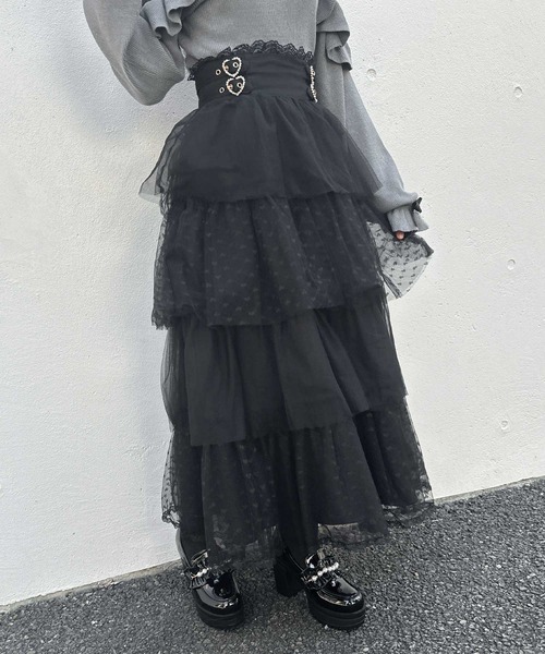 ROJITA（ロジータ）の「ハートチュールティアードロングスカート（スカート・レディース・ブラック/グレー/ピンク・FREE）」の4枚目の写真