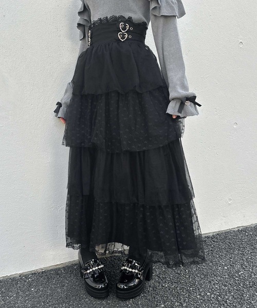 ROJITA（ロジータ）の「ハートチュールティアードロングスカート（スカート・レディース・ブラック/グレー/ピンク・FREE）」の5枚目の写真