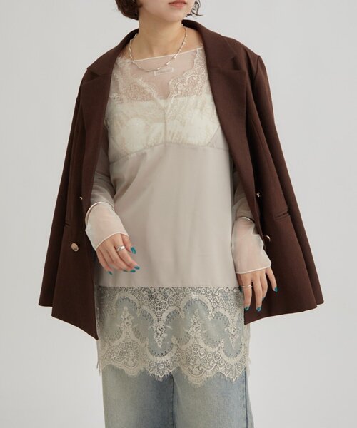 mystic（ミスティック）の「【新色グレーが登場！】レースサテンキャミソール（シャツ/ブラウス・レディース・ライトグレー/オフホワイト/ブラック/グレー・FREE）」の3枚目の写真