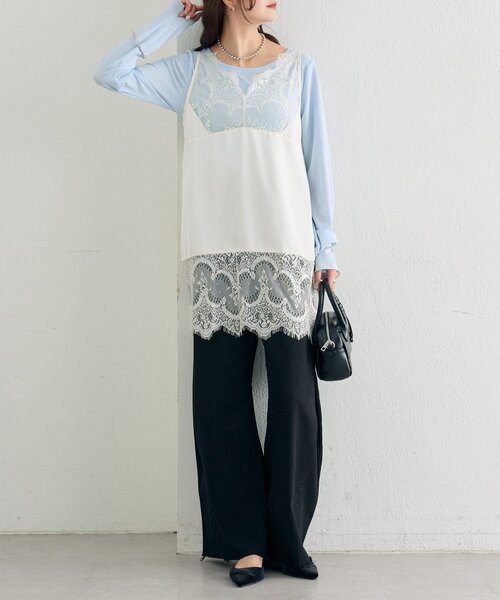 mystic（ミスティック）の「【新色グレーが登場！】レースサテンキャミソール（シャツ/ブラウス・レディース・ライトグレー/オフホワイト/ブラック/グレー・FREE）」の5枚目の写真