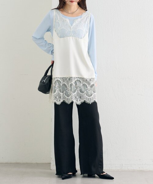 mystic（ミスティック）の「【新色グレーが登場！】レースサテンキャミソール（シャツ/ブラウス・レディース・ライトグレー/オフホワイト/ブラック/グレー・FREE）」の6枚目の写真